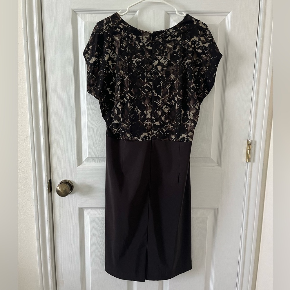 Coldwater Creek Black Midi Dress with Brown-Cream Print Bodice - Picture 3 of 8